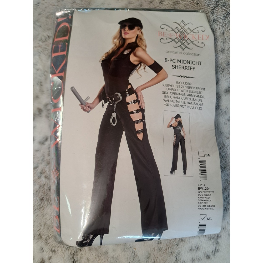 Be Wicked Midnight Sherriff 8pc Costume Jumpsuit Black Buckle Detail M/Lβ